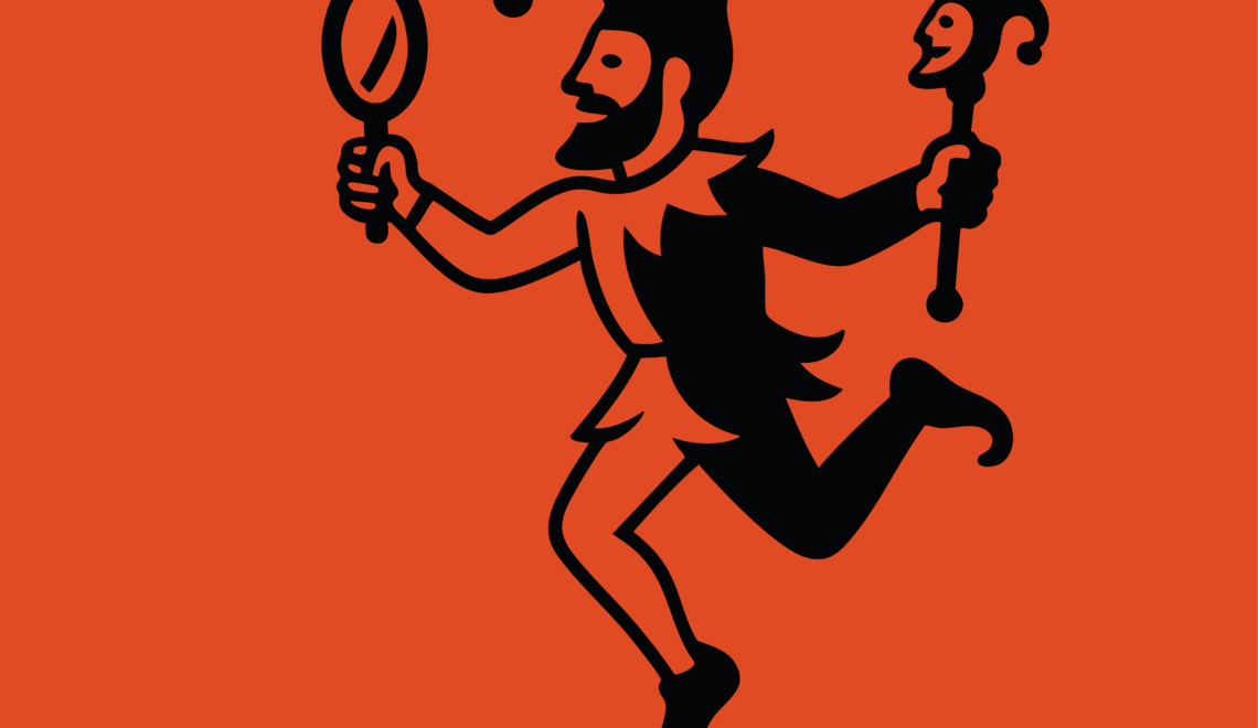 Hofnar - logo met spiegel en Narrenstaf